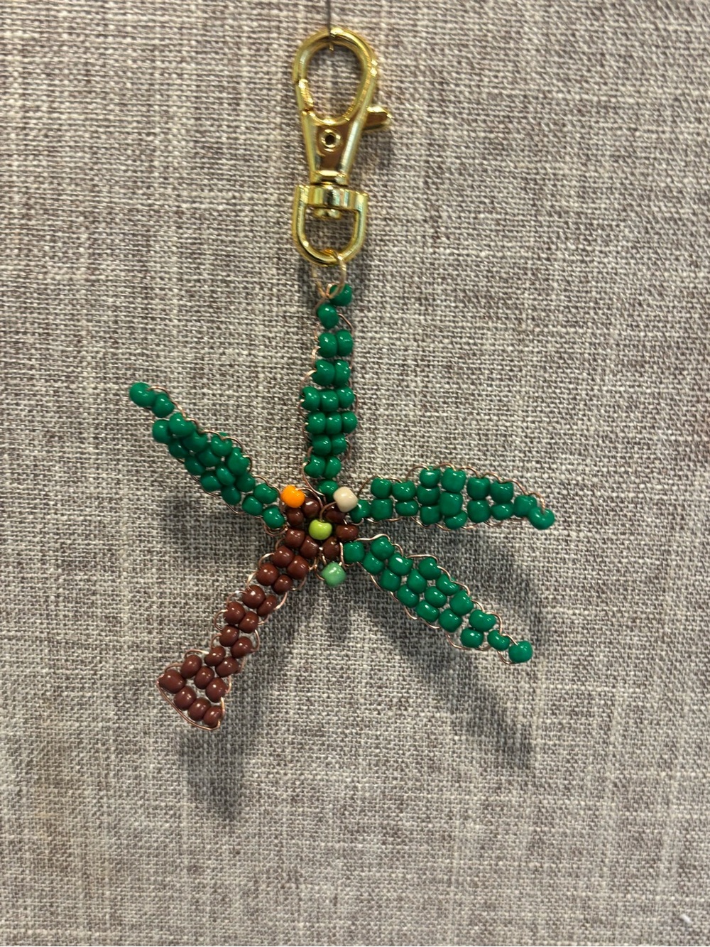 Beaded Palm Tree Keychain - Green & Brown